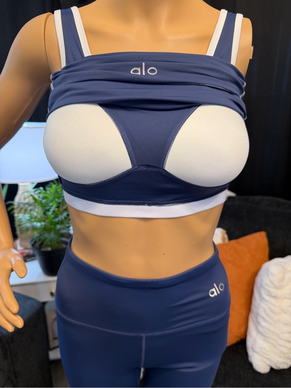 ALO Yoga Navy and White Tank & Bike Short Set - Picture 9 of 9